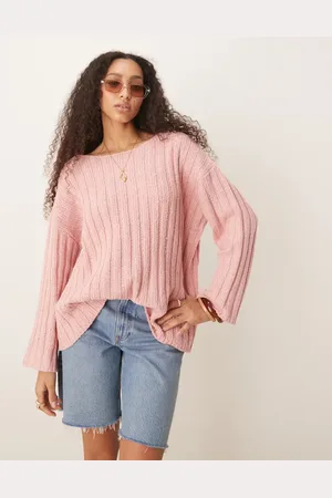 ASOS Knitted slash neck textured rib jumper in