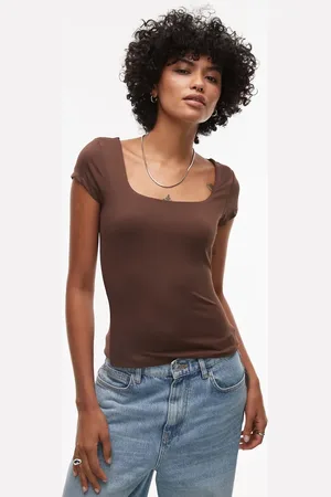 Topshop Slinky cap sleeve top in chocolate
