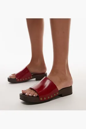 Topshop Premium Harley leather wooden clog in