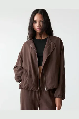 Pull&Bear Linen look bomber jacket in