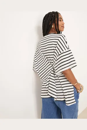ASOS Knot back detail short sleeve top in mono stripe