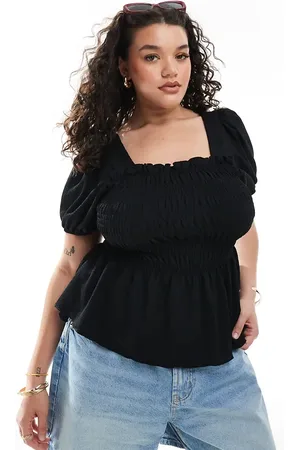 New Look New Look Curve shirred bodice short sleeve top in