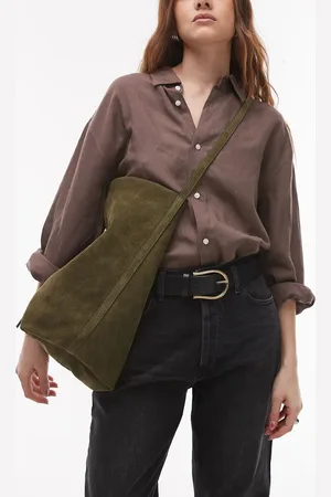 Topshop Luna suede leather tote bag in olive