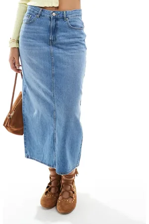 ONLY Denim midi skirt with back split in mid