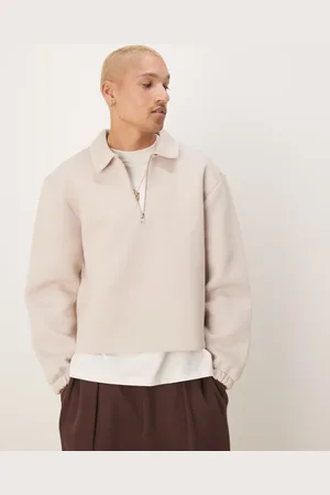 ASOS Boxy oversized scuba quarter zip in beige