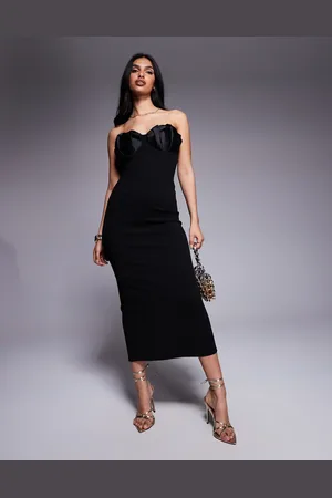 ASOS Scuba bandeau midi dress with pleated bust cup details in