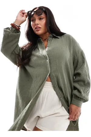 ONLY Cheesecloth long sleeve shirt co-ord in khaki