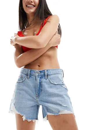 Abercrombie & Fitch Baggy fit low rise denim shorts in light wash