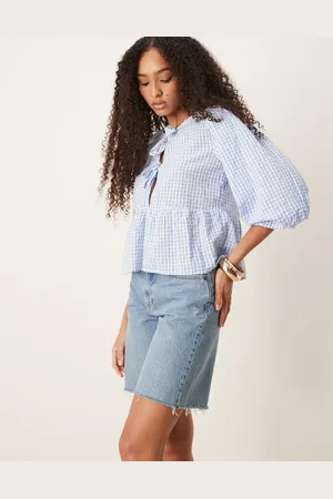 Abercrombie & Fitch Classice mid rise bermuda shorts with frayed hem in mid wash