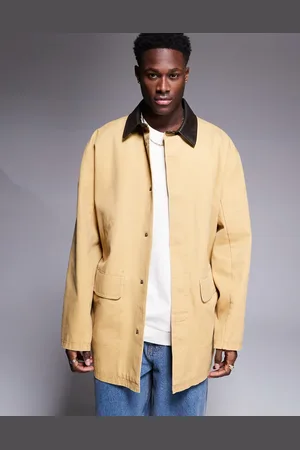ASOS Mid length washed cotton car coat in stone with contrast collar