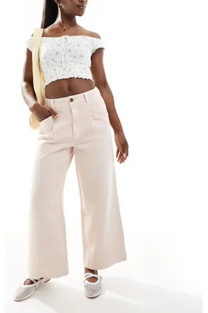 ASOS Cropped wide leg trousers in pink