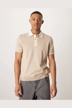 GANT Logo short sleeve tipped knit polo in beige