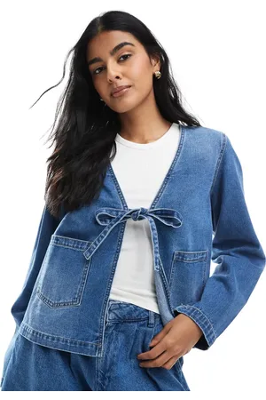ONLY Tie front denim shacket in mid