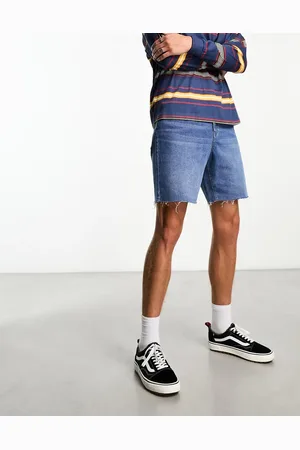 ADPT. Wide fit cut off denim shorts in mid wash