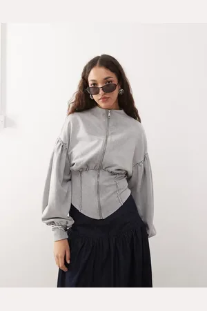 ASOS Funnel neck zip through corset acid wash hoodie in