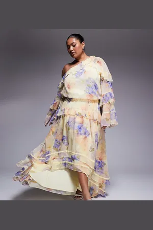 ASOS Curve pearl embellished chiffon exaggerated maxi dress in floral print