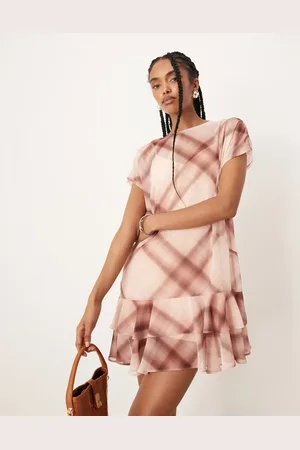 ASOS Sleeveless smock ruffle mini in check