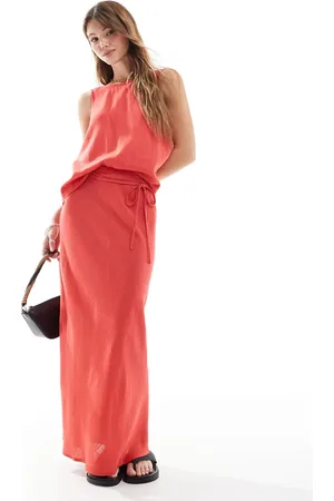 ASOS Linen blend bias midi skirt in