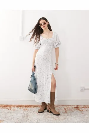 Miss Selfridge Milkmaid maxi dress in blue floral print