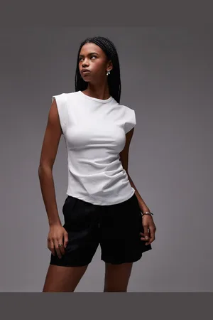 MANGO Cap sleeve aysmmetric crepe top in