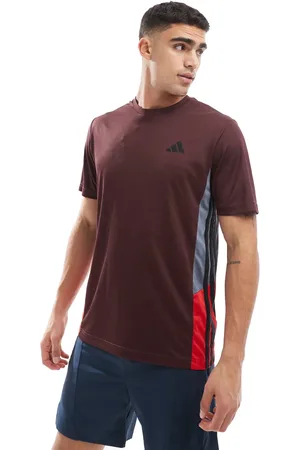 adidas Adidas Training Essentials t-shirt with 3 stripe in burgundy
