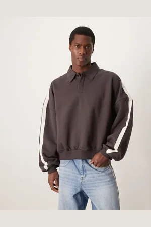 ASOS Premium heavyweight extreme oversized rugby sweatshirt with taping detail in dark