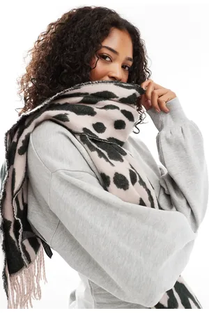 ASOS Scarf with leopard jacquard in light pink and charcoal