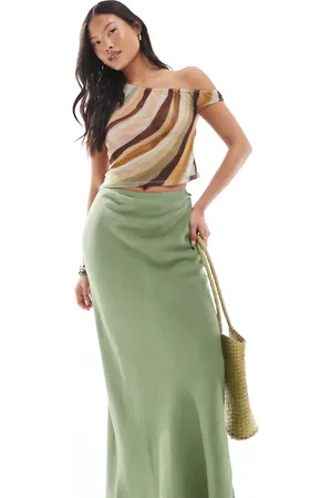 ASOS ASOS DESIGN Petite linen blend bias maxi skirt in khaki