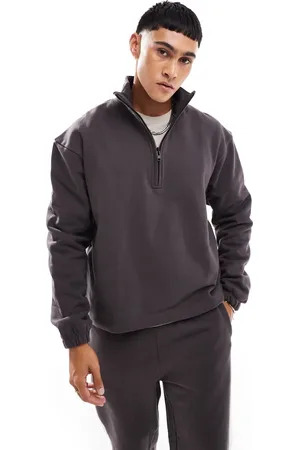 ASOS Premium heavyweight boxy oversized quarter zip funnel neck sweatshirt in dark