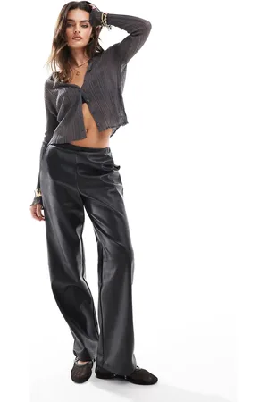 4th & Reckless Leather look straight leg pull on trousers in