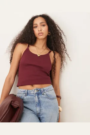 ASOS Strap detail scoop neck vest in dark cherry