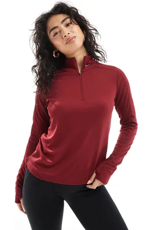Nike Gym Life Swoosh Pacer Dri-FIT half zip long sleeve top in burgundy