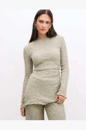 Pull&Bear Textured long sleeve asymmetric top co-ord in