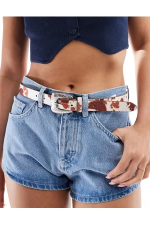 Pieces® Faux hair western buckle belt in cow print