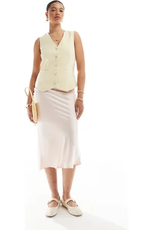 New Look Satin bias midi skirt in pale