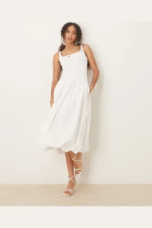 Abercrombie & Fitch Drop waist bubble midi dress in white