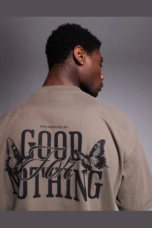Good For Nothing T-shirt with back print in taupe