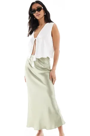 New Look Satin bias midi skirt in sage