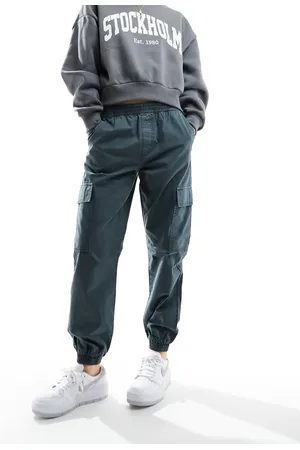 ASOS Washed cargo trouser with cuff hem in petrol blue