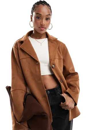 ASOS ASOS DESIGN tall faux suede button front jacket in tan