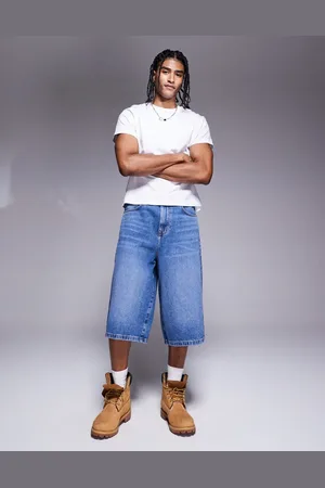 ASOS Longer length denim jort in mid wash