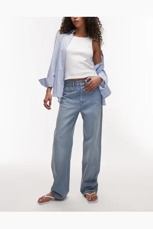 Topshop Mid rise loose fit straight jean in bleach
