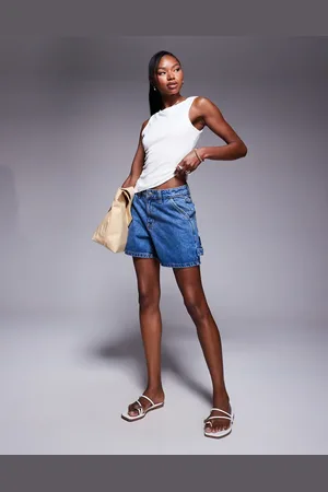 Princess Polly Longline denim cargo style shorts in mid