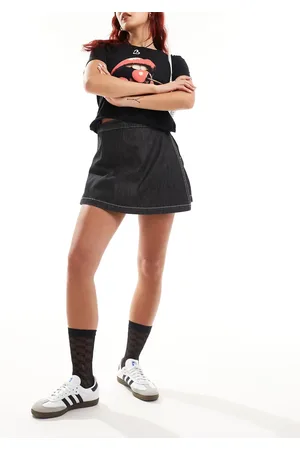 COLLUSION Wrap mini skort in lightweight denim with contrast stitch