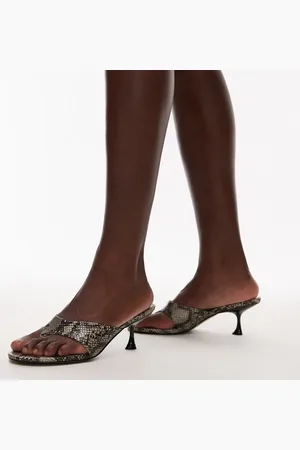 Topshop Isabella mid heel toe thong mule in snake