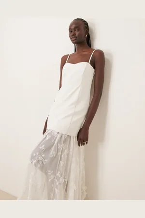 Abercrombie & Fitch Bridal sheer skirt applique lace maxi dress in off