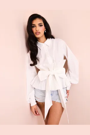 ASOS Cotton poplin shirt with pleated peplum waist detail in white