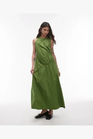 Topshop Poplin ruched channel midi dress in