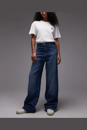 Tommy Hilfiger Claire repeat logo wide leg jeans in dark wash
