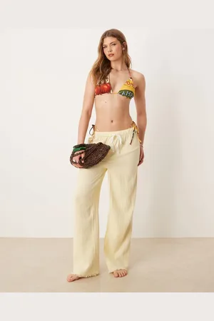 ASOS Callie cheesecloth frayed beach trouser in buttermilk